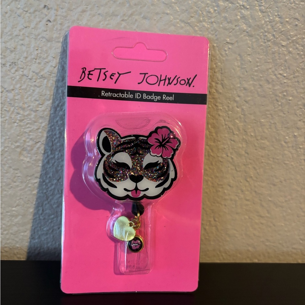 Betsey Johnson Pink Tiger Badge Reel (belt hook)